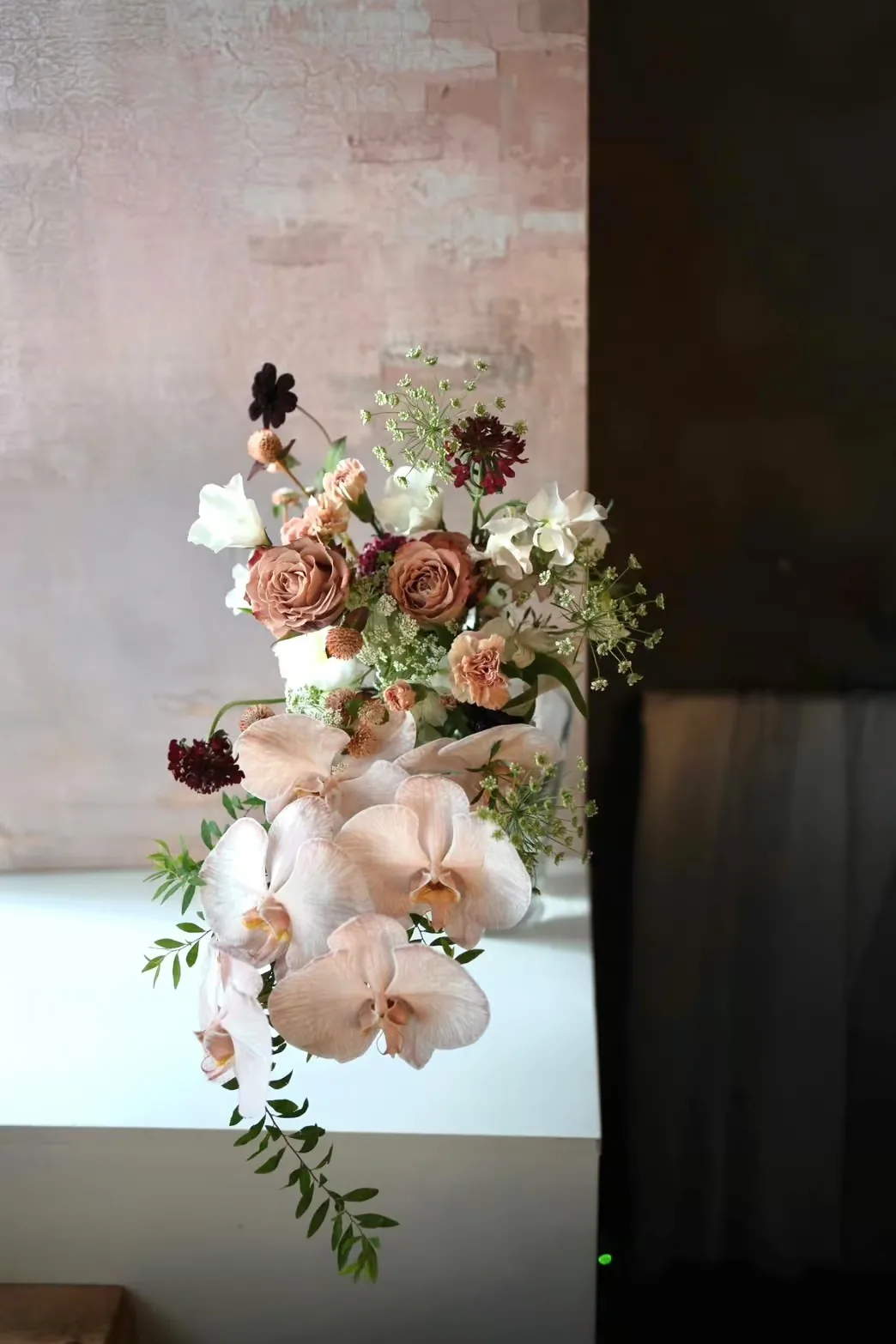 瀑布垂墜捧花｜奶茶焦糖色系