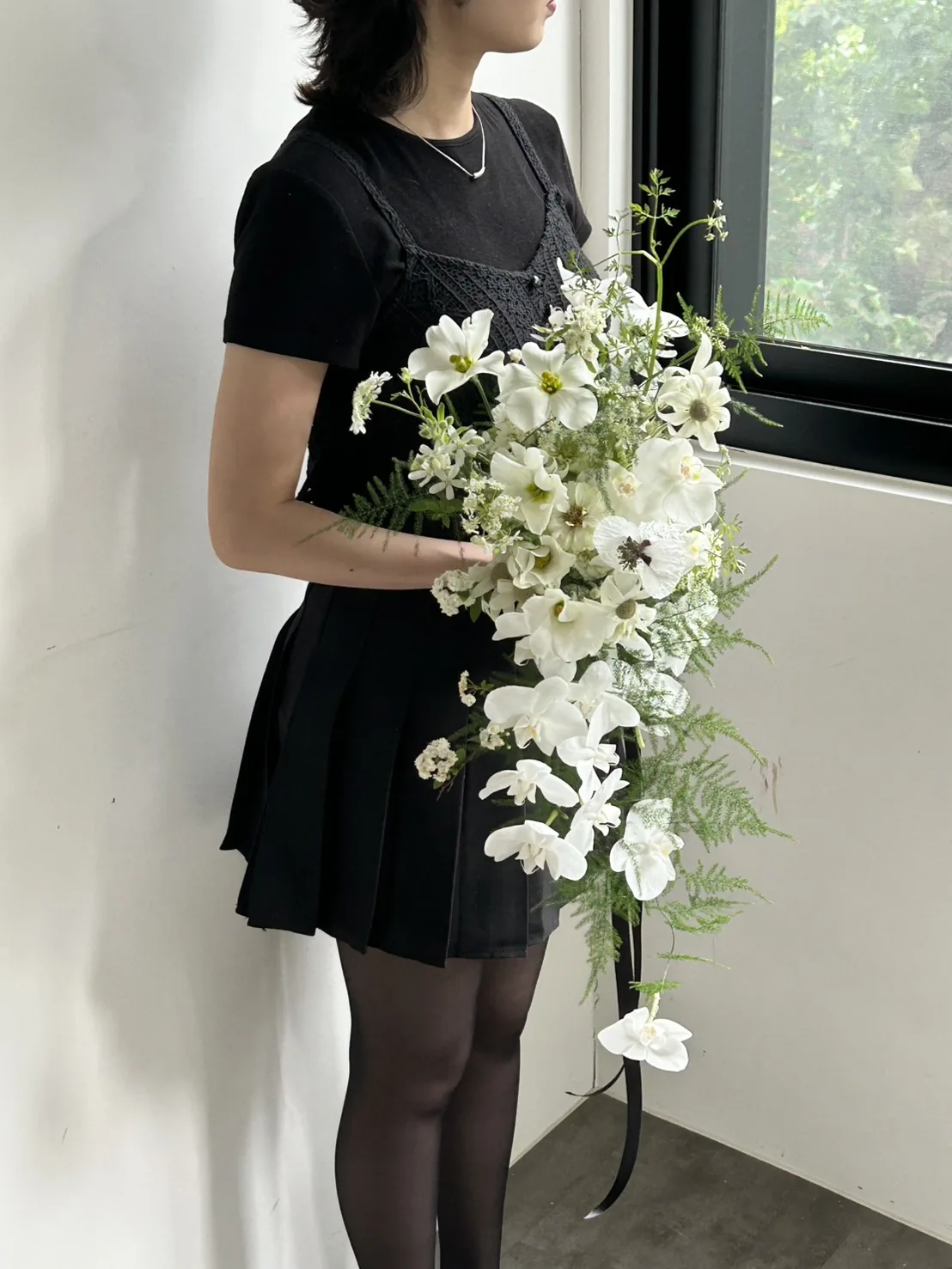 瀑布垂墜捧花｜森林感白綠色系