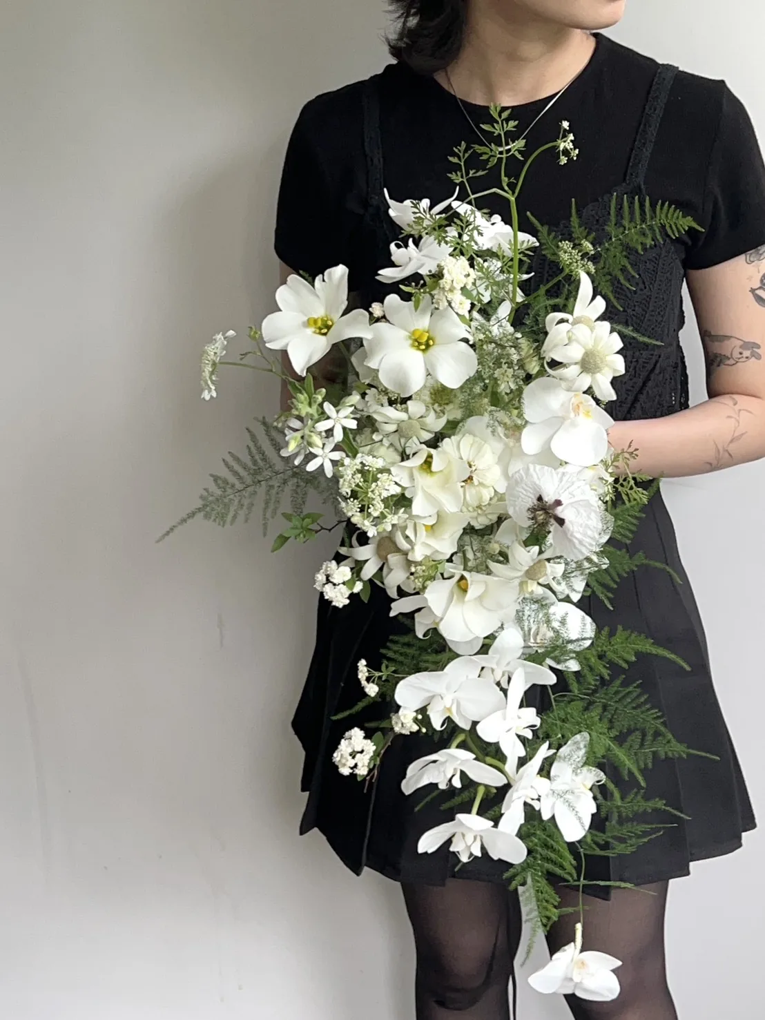 瀑布垂墜捧花｜森林感白綠色系 3