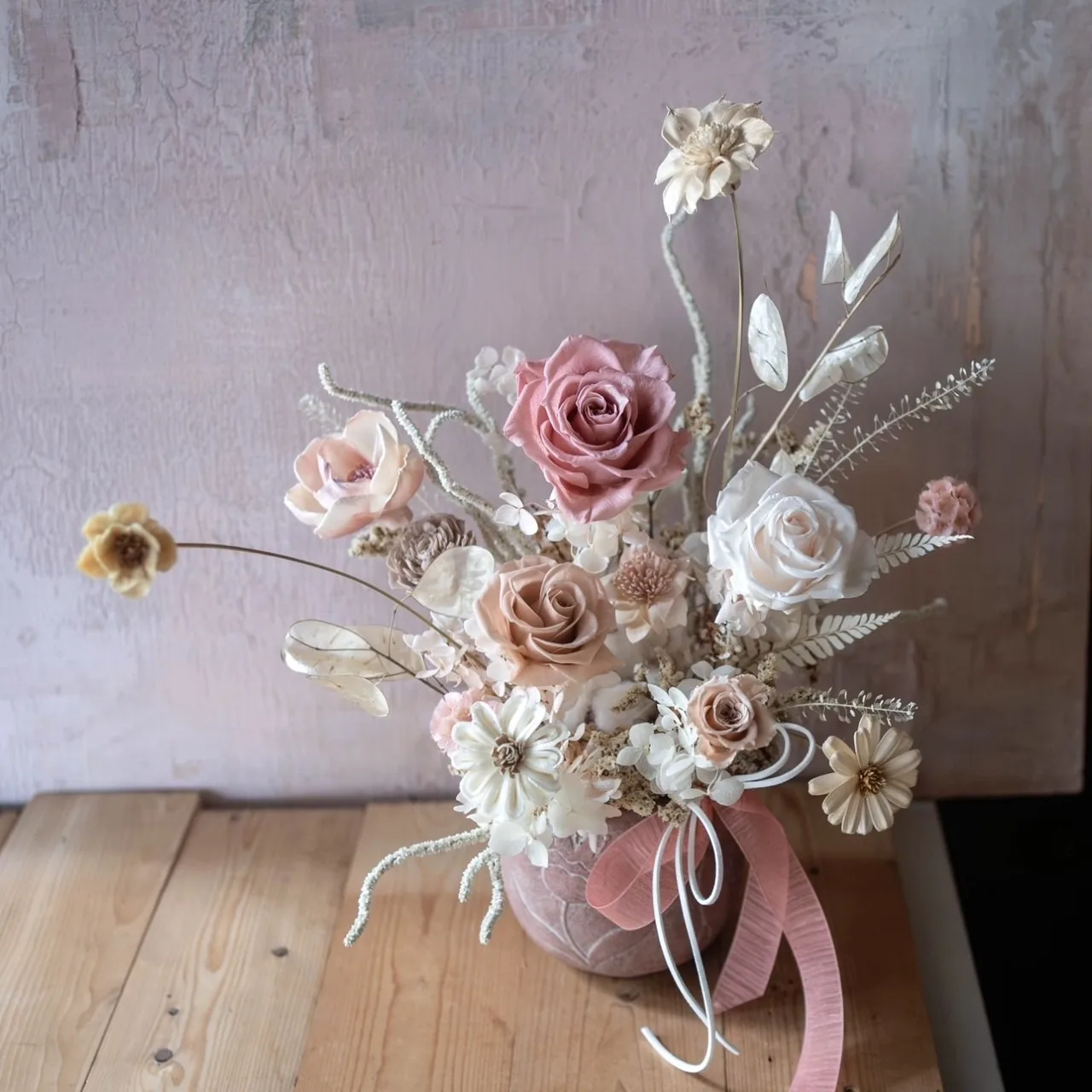 永生桌花｜白粉奶茶色系