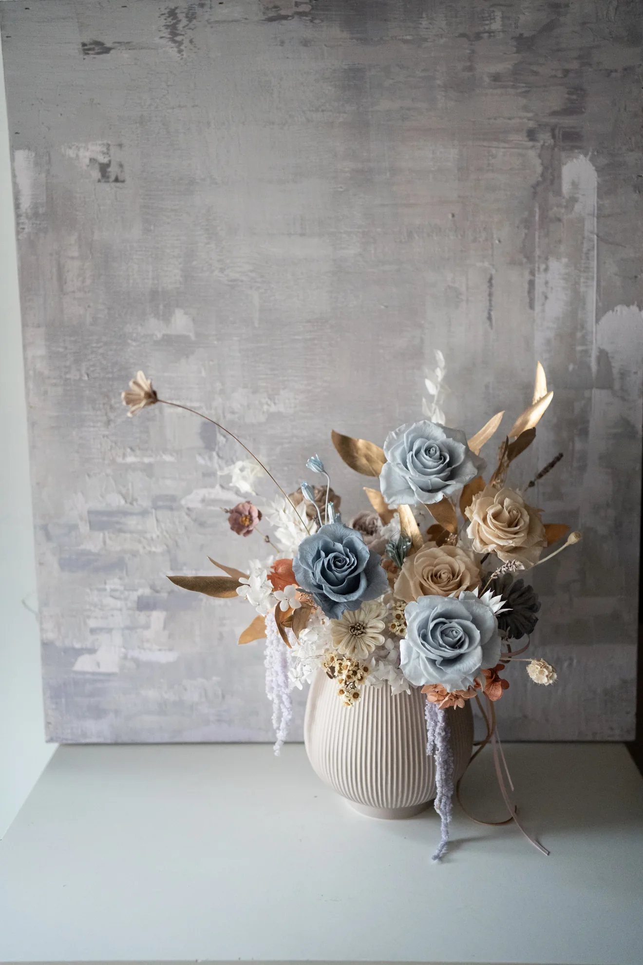 永生桌花｜柔霧灰藍色系