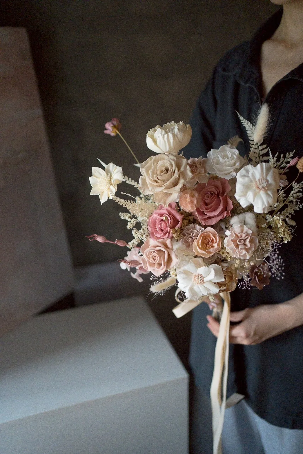 粉白色系永生捧花